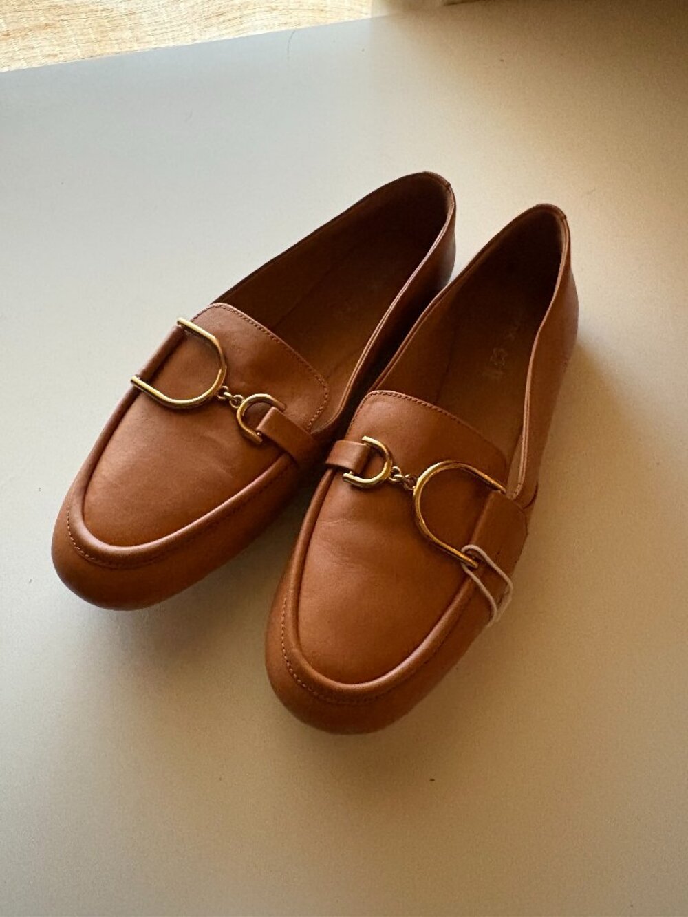 Geox Brown Leather Loafers with Gold Hardware - Never Worn